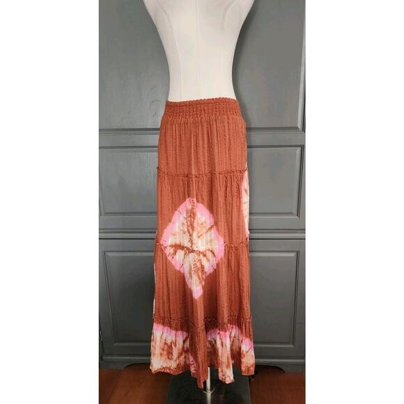 The Odells Anthropologie Tie Dye Flowy Pink 38"L Maxi Skirt Size 1X Made india - Picture 3 of 6